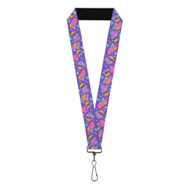 Furby Lanyard, Fuby Furbmojis and Icons Collage Purple Blues Pinks, Elastic