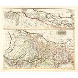 Historic Map : Northern Hindostan with Nepaul with Cabul, 1817, John Thomson, Vintage Wall Art : 30in x 24in