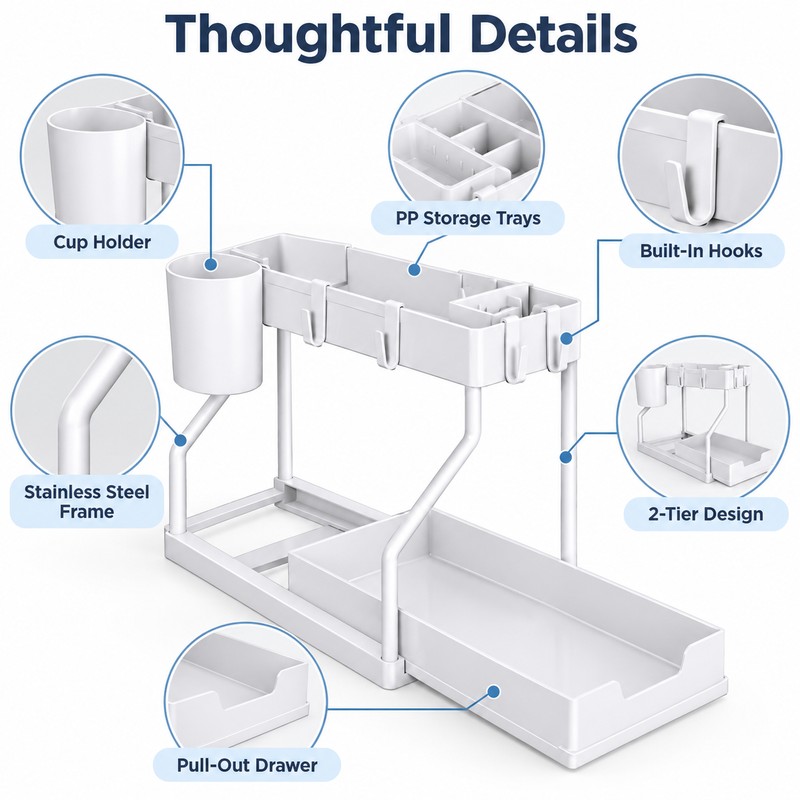 2-Tier Pull-Out Under Sink Organizer - Space-Saving Kitchen & Bathroom
