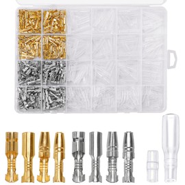 YIXISI 400 Pieces 3.9 mm Round Connector Kit Brass Bullet Male & Female Wire Terminals Plug with Insulation Cover for Motorcycle Motorcycle Car Boats Electrical Instruments, Golden and Silver