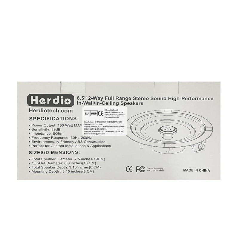Herdio 6.5" 600 Watts Bluetooth Ceiling Speakers Wireless Home Recessed