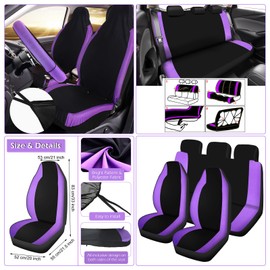 Datanly 16 Pcs Purple Car Seat Covers Full Set for Women Purple Car Accessories with Front Seats Rear Bench Cover Steering Wheel Covers Safety Belt Pad Automotive Interior Decor for Most Sedan Suv Van