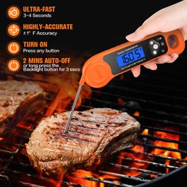 AMMZO Digital Meat Thermometer for Grilling, Candy Thermometer Instant Read Food Thermometer Waterproof with Backlight for Cooking, Deep Fry, BBQ, Grill, Smoker and Roast (Orange)