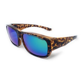 The Mirrored Fit Over Glasses, OTG, Polarized Unisex Wrap-Around Sunglasses for Men and Women, Glossy Tortoise with Mirrored Green Lens