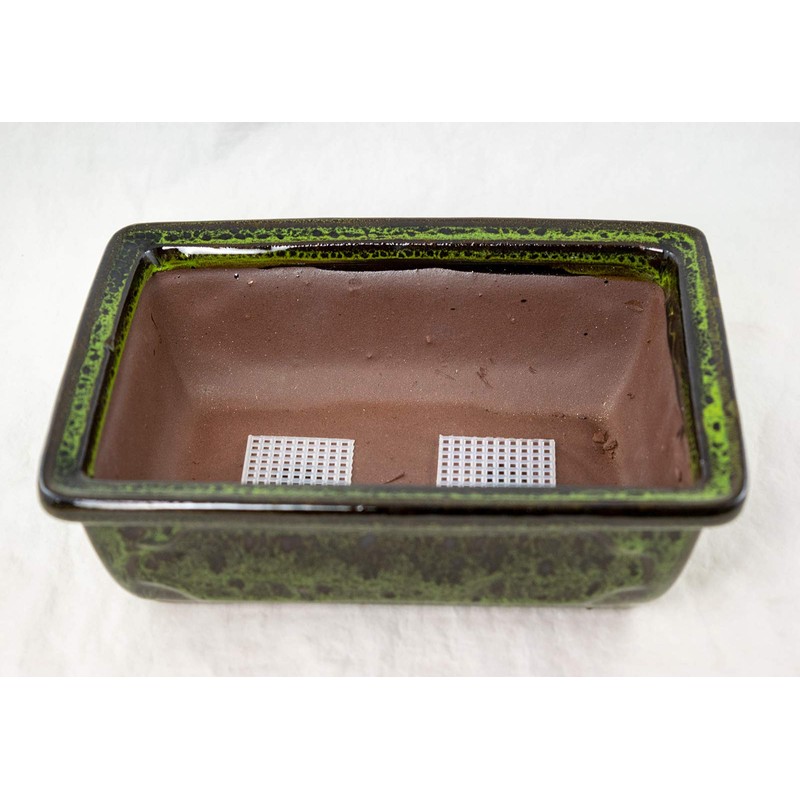 8" Rectangular Moss Green Glazed Bonsai Pot, Cactus & Succulent
