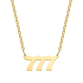 Angel Number Necklace Silver Gold Lucky Number Necklace 111 222 333 444 555 666 777 888 Choker Necklace for Women Girls (Gold 777)