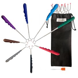 OrgMemory Barbecue Skewers, 8 Pieces, 30-115 cm, Telescopic Barbecue Skewers, Stainless Steel, Perfect for Picnics, Camping, Campfire, BBQ, Camping, Hot Dog, Vegetables (Colour)