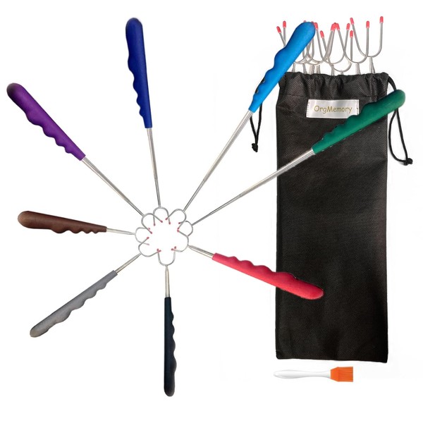 OrgMemory Barbecue Skewers, 8 Pieces, 30-115 cm, Telescopic Barbecue Skewers,