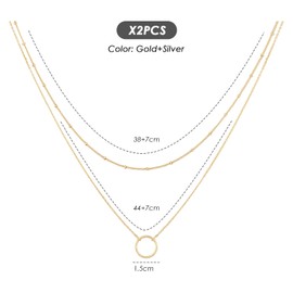 TYFGRT 2 Pieces Double Layer Copper Beads Necklace, Fashionable Simple Necklace, Stacking Necklace, Circle Pendant Necklace, Women's Necklace, Women's Jewellery