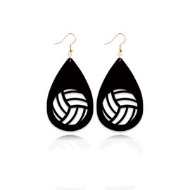 Locrccl Wooden Sports Geometry Ball Earrings Leather Sporty Style Heart Round Teardrop-Shaped Hollow Earrings，Volleyball, Softball, Tennis Basketball, Baseball, Leather Wood, No Gemstone