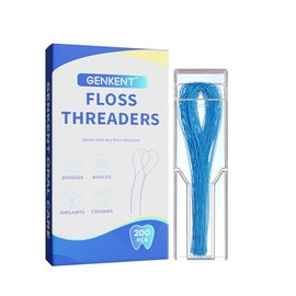 GENKENT Enhebradores de hilo dental (200 unidades) para aparatos dentales, puentes e implantes. Limpieza profunda (paquete de 2).