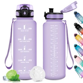 Sports Bottle 1.5 L, Leak-Proof Water Bottle with Filter, Sports Water Bottle with Time Marking, Sports Water Bottle for Fitness, Camping, Bike, Outdoor, Adults, Hiking