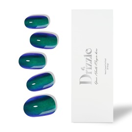 Drizzle Semi Cured Gel Nail Strips,Real Nail Polish Art Stickers(UV/LED Light Required),Glossy,Glitter,Solid Color,Full Nail Wraps Long Lasting Waterproof,Nail Strips Decal for Women (Emerald Glaze)