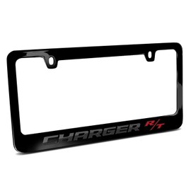 iPick Image Made for Dodge Charger R/T in 3D Dark Gray Letters on Black Metal License Plate Frame