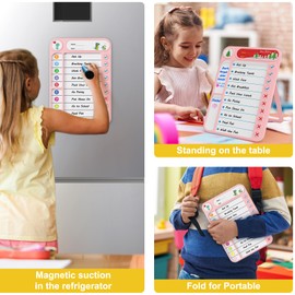 Magnetic Chore Chart for Kids, ADHD Task Tracker Easy-Check Routine Dry Erase Board, to-Do List Planning Tool with Stand for Fridge/Desk/Home/School, 6 Reusable Sheets, 2 Markers-Pink