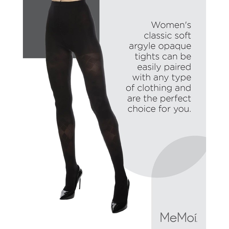 MeMoi Classic Soft Argyle Opaque Tights Black S-M