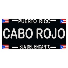 Puerto Rico Flag Cabo Rojo Sign License Plate Boricua Emblem Isla Del Encanto Black 6" X 12" Version