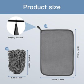 Behiruch 5 Stück Autopflege Set, 3er Mikrofasertücher Auto & 2er Mikrofaser Waschhandschuh Auto, 40x30 cm Microfasertuch Autopflege, Extra Saugstark und Schonend Weich für Camping, Haushalt