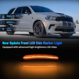 LUDARM LED Side Marker Lights Compatible with 2021-2025 Durango Front Fender Turn Signals Light 2PCS Smoke Lenses, Amber Light