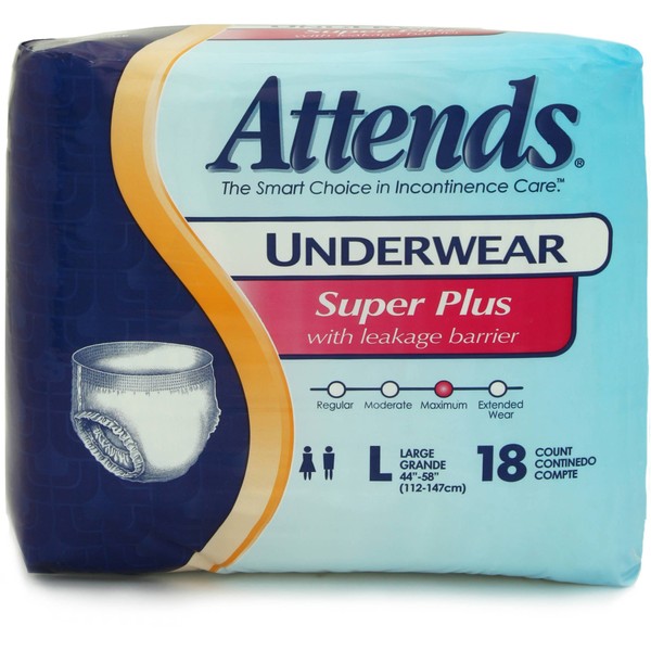 Attends Underwear Super Plus with Leakage Barriers Large 44-58in, 72 Each