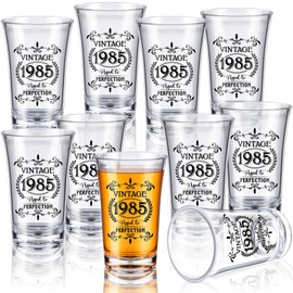 Sliner 48 Pack Birthday Shot Glasses Bulk, 1.4oz Plastic Vintage Birthday Party Favors for Guests, Mini Cheers 40/50/60 to Years Black Shot Glass, Birthday Decoration Gift(Vintage 1985)