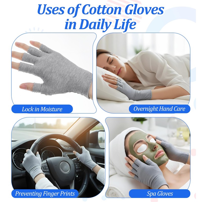 1 Pair Cotton Fingerless Gloves, Fingerless Moisturising Eczema Gloves