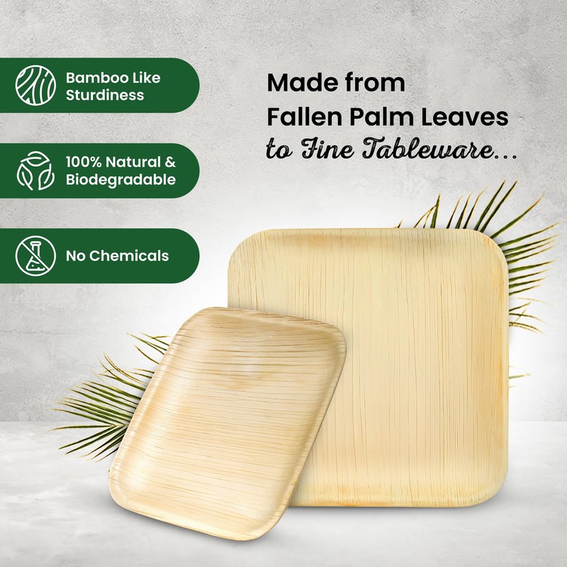 Eco Leaf 10 & 7 inch 50pcs Palm Leaf Square