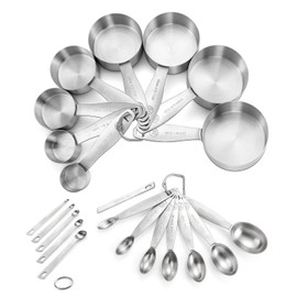 Measuring Cups and Spoons Set of 21 Piece in 18/8 Stainless Steel, Heavy Duty 8 Measuring Cups, 7 Measuring Spoons, 1 Leveler & 5 Mini Measuring Spoons Ideal for Dry and Liquid Ingredients