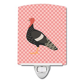 Caroline's Treasures BB7987CNL Marragansett Turkey Pink Check Ceramic Night Light Compact, UL-Certified, Ideal for Bedroom, Bathroom, Nursery, Hallway, Kitchen, 6x4x3, Multicolor