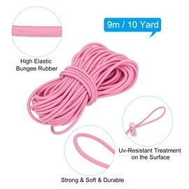 PATIKIL 10 Yard Elastic Bungee Cord & Single Hole Cord Lock, 25 Pack Plastic Oval Spring Toggle Stopper for Paracord Drawstring Shoelace Clothing Backpack Bags, Pink