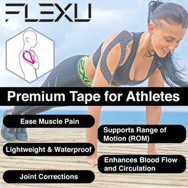 FlexU Supreme; Pink Kinesiology Tape; Pre-Cut 1 Roll Pack; Therapeutic Recovery Sports Tape; Advanced Strength & Flexibility Properties; Longer Lasting; Professional Grade