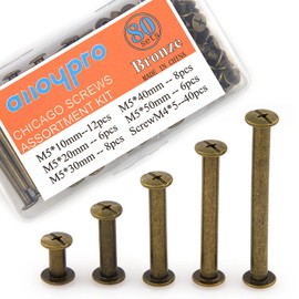 Alloypro 80 Pcs Phillips Chicago Binding Screws M5 x 10/20/30/40/50mm Bronze Scrapbook Extenders Post Binding Barrels and Screws Assortment Kit for Scrapbook Photo Albums/Book Binding
