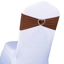 WYFMYD Spandex Brown Chair Sashes 25 Pack Brown Sashes for Chairs Universal Stretch Chair Covers Band with Buckle Slider Chair Ties Bows for Wedding Banquet Party Decorations