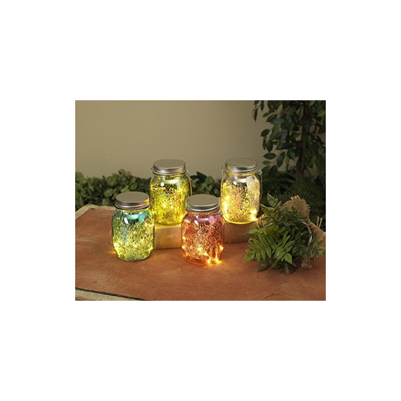 Lot of 4 Mercury Glass Mason Jars Hanging Lights Battery