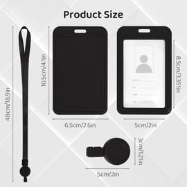 ID Card Holder with Reel and Adjustable Lanyards,Retractable Vertical Badge Holder,Adjustable Lanyard for Office School Teachers Nurses Driver (Black)