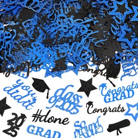 JULBEAR Graduation Confetti Double-Sided Glitter Decorations, 300Pcs Class of 2025 Graduation Confetti for Party Table Scatter Decorations, Congrats Grad 2025 Table Decor Party Favors (Blue Black)