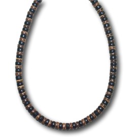 Native Treasure 19" Mens and Womens Tropical Summer Beach Surfer Necklace From the Philippines, Black and Brown Coconut Beads