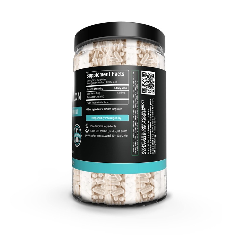 PURE ORIGINAL INGREDIENTS Bitter Melon Extract (730 Capsules) No Magnesium