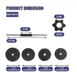 PIKAQTOP 66 LB Weight Dumbbell Set Adjustable Cap Gym Home Barbell Plates Body Workout