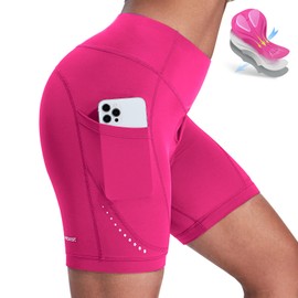 Nepest Women's Cycling Shorts Padded 4D Road Bike Shorts Short Breathable Cycling Shorts with Pocket Cycling Shorts 4-Way Stretch, pink, S