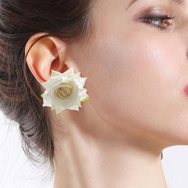 Boho Fabric Rose Flower Stud Earring for Women,Colorful Resin Floral Earrings Statement Y2K Aesthetics Earring Summer Beach Vacation Jewelry, Large, Acrylic, No Gemstone