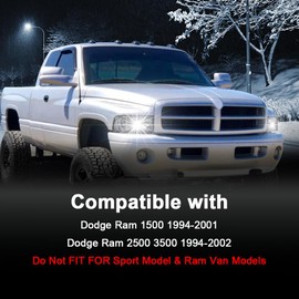 PIT66 Headlights Assembly Front Headlamp Assembly Front Headlamp Compatible with Dodge Ram 1500 1994-2001/ Dodge Ram 2500 3500 1994-2002, Clear lens Chrome Housing Clear Reflector