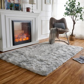 Obundi Fluffy Rug,Long Plush Grey Carpet,Non-Slip Washable Rugs for Bedroom, Living Room, Kidsroom (Light Grey,90×160 cm