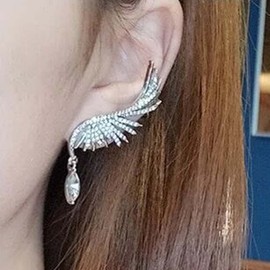 Yheakne Boho Crystal Angel Wing Earrings Silver Rhinestone Wing Earrings Cz Crystal Ear Climber Earrings Guardian Wing Clip on Earrings Jewelry for Women and Girls Gifts