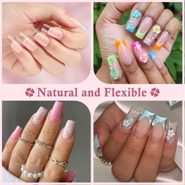 Luckyfairy Medium Square Nail Tips, 360pcs Soft Gel Pre-Shaped Acrylic Fake Nails, Half Matte Full Cover Clear Gelly Press on Flase Nail Tips for Extension Nail Manicure Home DIY 12 Sizes Gelly Tips