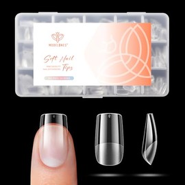 modelones Puntas de uñas de gel cuadradas cortas, 360 uñas postizas transparentes pregrabadas, cobertura total, semimate, 15 tamaños, puntas de gel ac