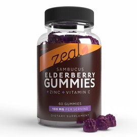 Zeal Sambucus Elderberry Gummies + Zinc + Vitamin C - Daily Supplement for Children & Adults - Easy to Chew Vitamin Gummies - 100 mg Max Serving of Elderberry - 60 Count