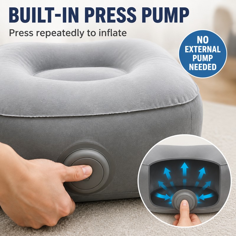 Inflatable PVC Footrest Pillow with Press-to-Inflate Valve for Travel and