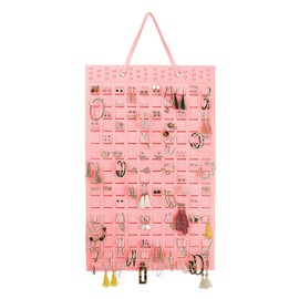 FuninCrea Hanging Earring Storage Organiser with Hook Hold Up to 300 Pairs Earrings, Jewellery Organiser Suspension Jewellery Stand Earring Holder Foldable Earring Display Stand for Women (Pink)
