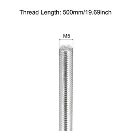 MECCANIXITY Fully Threaded Rod M5 x 500mm 0.8mm Thread Pitch 304 Stainless Steel Right Hand Threaded Rods Bar Studs 6 Pack